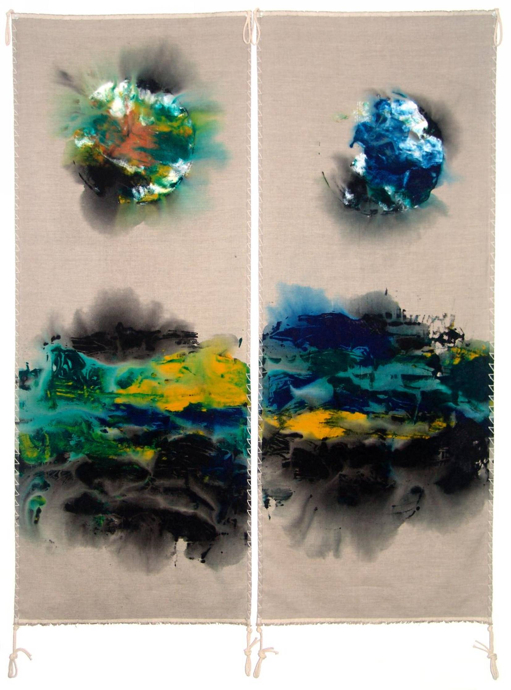 说明: 《天际系列1号-日象,2号-月象》印染方式185x132cm沈晓平